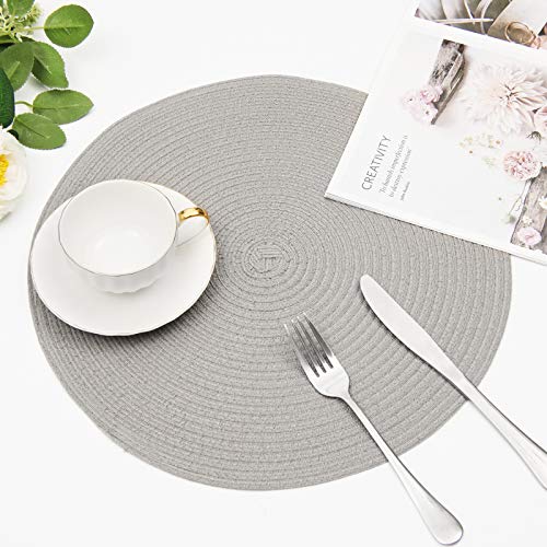 SHACOS Round Braided Placemats Set of 6 Washable Round Placemats for Kitchen Table 15 inch Round Table Mats (Beige, 6)