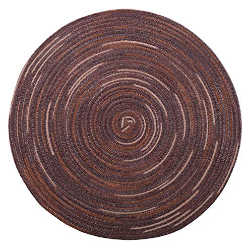 SHACOS Round Braided Placemats Set of 6 Washable Round Placemats for Kitchen Table 15 inch Round Table Mats (Beige, 6)