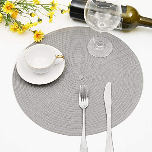 SHACOS Round Braided Placemats Set of 6 Washable Round Placemats for Kitchen Table 15 inch Round Table Mats (Beige, 6)