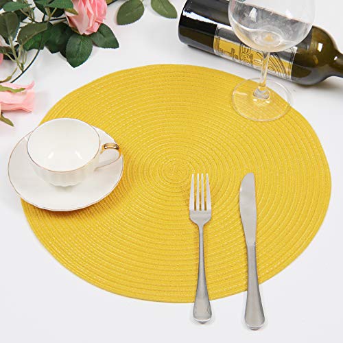 SHACOS Round Braided Placemats Set of 6 Washable Round Placemats for Kitchen Table 15 inch Round Table Mats (Beige, 6)