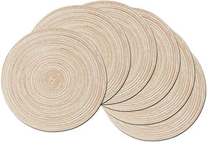 SHACOS Round Braided Placemats Set of 6 Washable Round Placemats for Kitchen Table 15 inch Round Table Mats (Beige, 6)