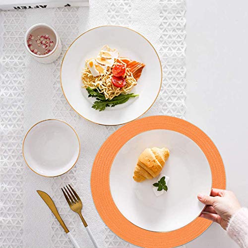 SHACOS Round Braided Placemats Set of 6 Washable Round Placemats for Kitchen Table 15 inch Round Table Mats (Beige, 6)