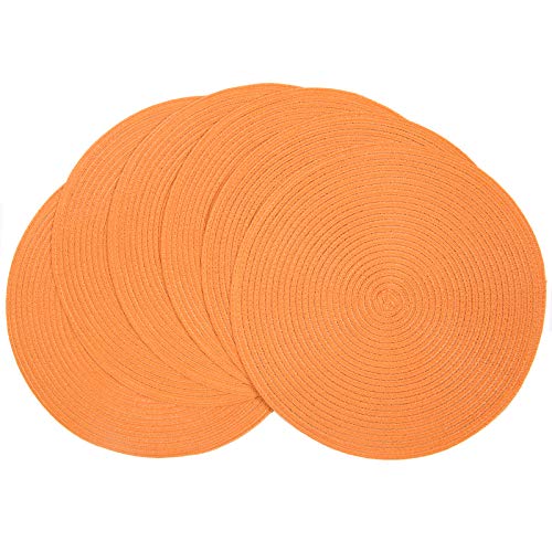 SHACOS Round Braided Placemats Set of 6 Washable Round Placemats for Kitchen Table 15 inch Round Table Mats (Beige, 6)