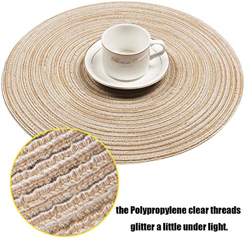 SHACOS Round Braided Placemats Set of 6 Washable Round Placemats for Kitchen Table 15 inch Round Table Mats (Beige, 6)