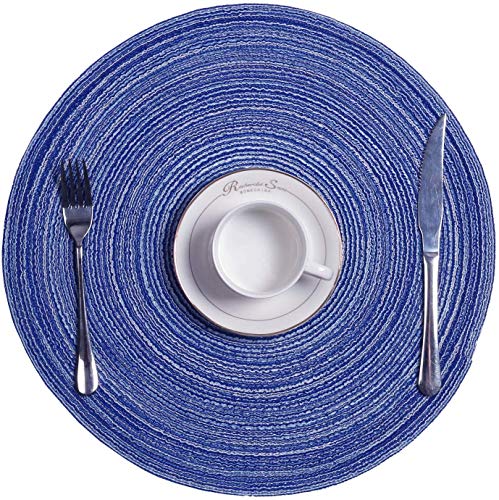 SHACOS Round Braided Placemats Set of 6 Washable Round Placemats for Kitchen Table 15 inch Round Table Mats (Beige, 6)