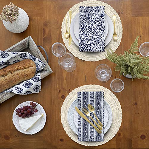 SHACOS Round Braided Placemats Set of 6 Washable Round Placemats for Kitchen Table 15 inch Round Table Mats (Beige, 6)