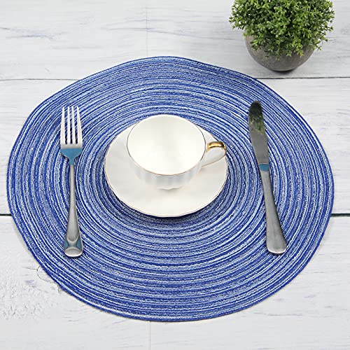 SHACOS Round Braided Placemats Set of 6 Washable Round Placemats for Kitchen Table 15 inch Round Table Mats (Beige, 6)