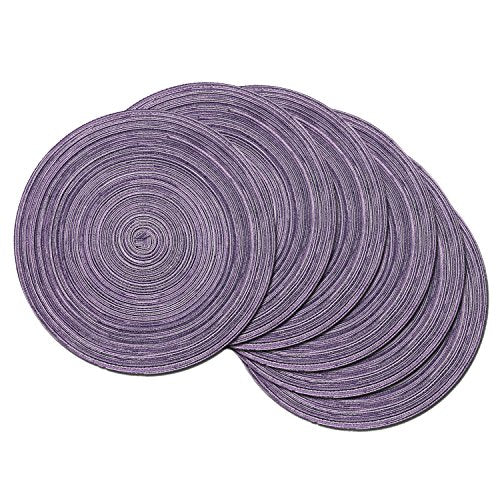 SHACOS Round Braided Placemats Set of 6 Washable Round Placemats for Kitchen Table 15 inch Round Table Mats (Beige, 6)