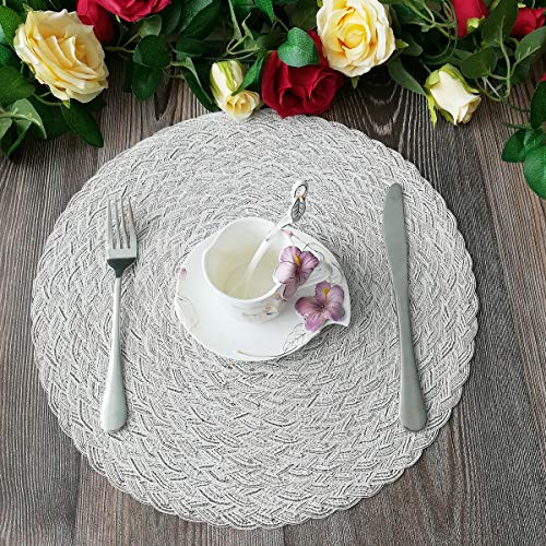 SHACOS Round Braided Placemats Set of 6 Washable Round Placemats for Kitchen Table 15 inch Round Table Mats (Beige, 6)