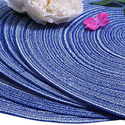 SHACOS Round Braided Placemats Set of 6 Washable Round Placemats for Kitchen Table 15 inch Round Table Mats (Beige, 6)