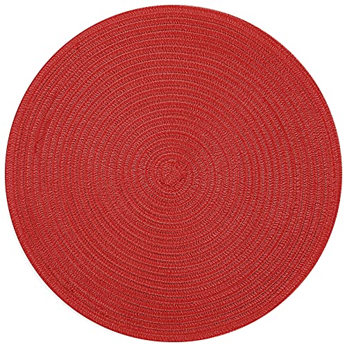 SHACOS Round Braided Placemats Set of 6 Washable Round Placemats for Kitchen Table 15 inch Round Table Mats (Beige, 6)