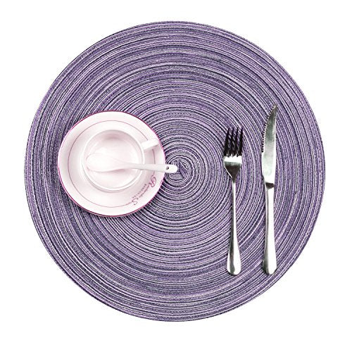 SHACOS Round Braided Placemats Set of 6 Washable Round Placemats for Kitchen Table 15 inch Round Table Mats (Beige, 6)