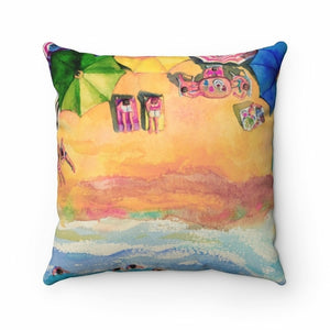 Colorful Day at the Beach Square Pillow