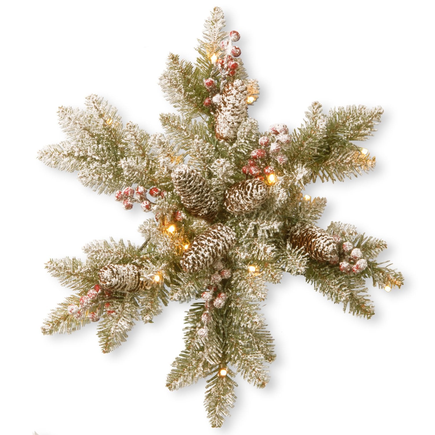 18" Snowy Dunhill Fir Snowflake with Battery Operated Warm White LED