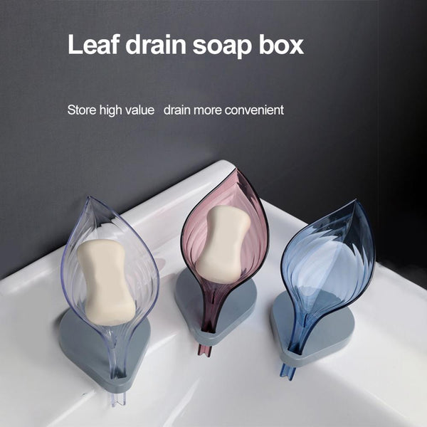 Leaf Shape Soap Box Bathroom Soap Holder Dish Storage Plate Tray  Plastic Sucker Non-slip Drainage Plastic Box Bathroom Supplies