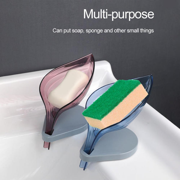 Leaf Shape Soap Box Bathroom Soap Holder Dish Storage Plate Tray  Plastic Sucker Non-slip Drainage Plastic Box Bathroom Supplies