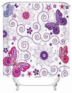 Purplish Butterflies And Flowers Shower Curtain