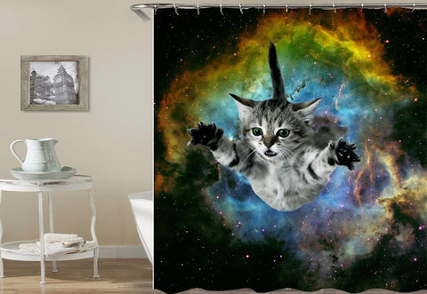 Floating In Space Cat Shower Curtain