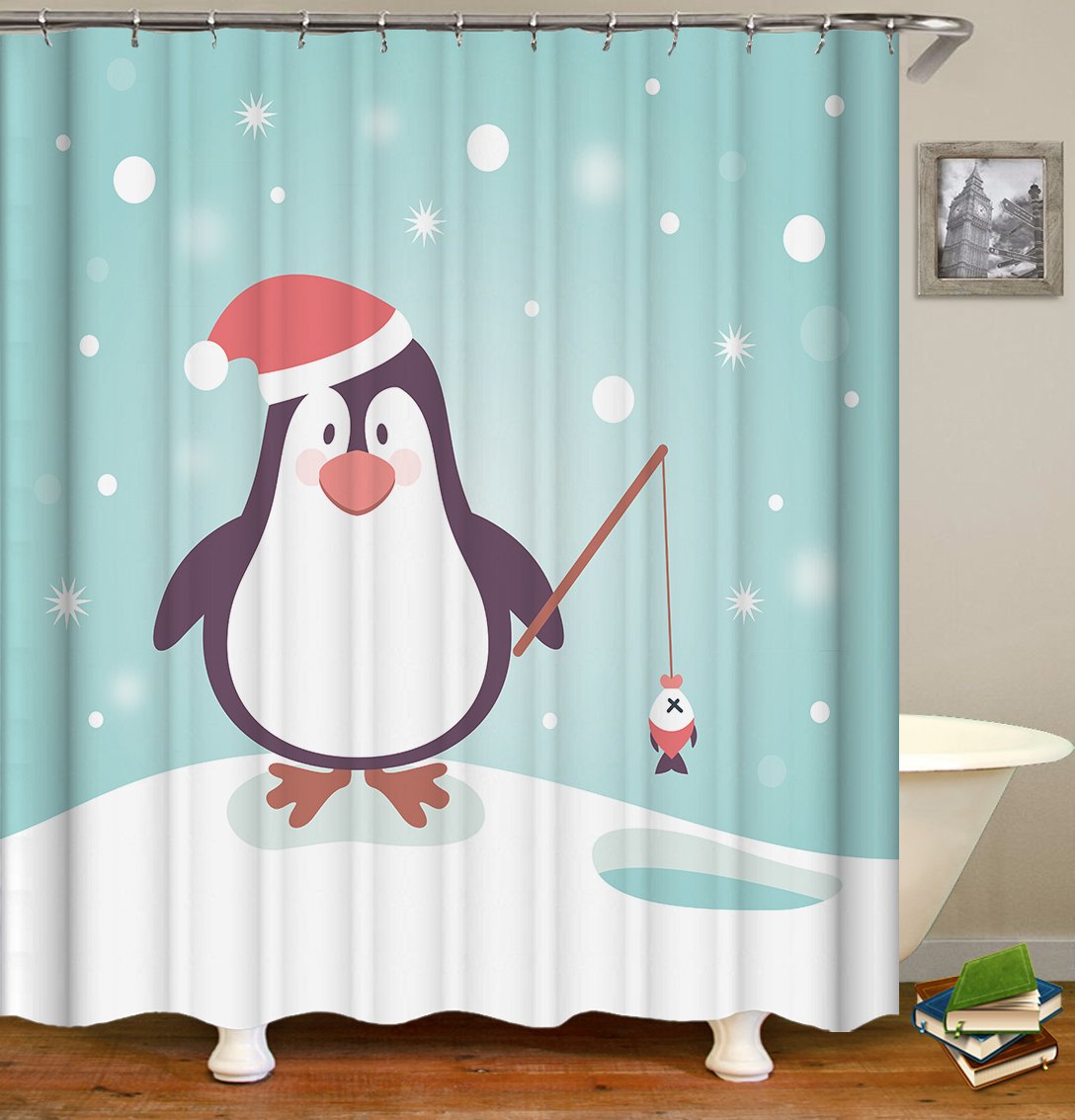 Cute Penguin With Santa Hat Shower Curtain