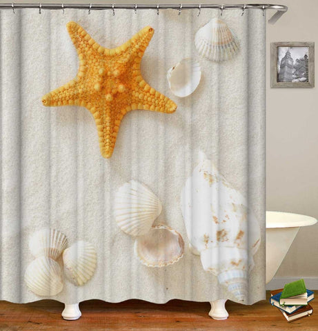 Yellow Starfish And Seashells Shower Curtain