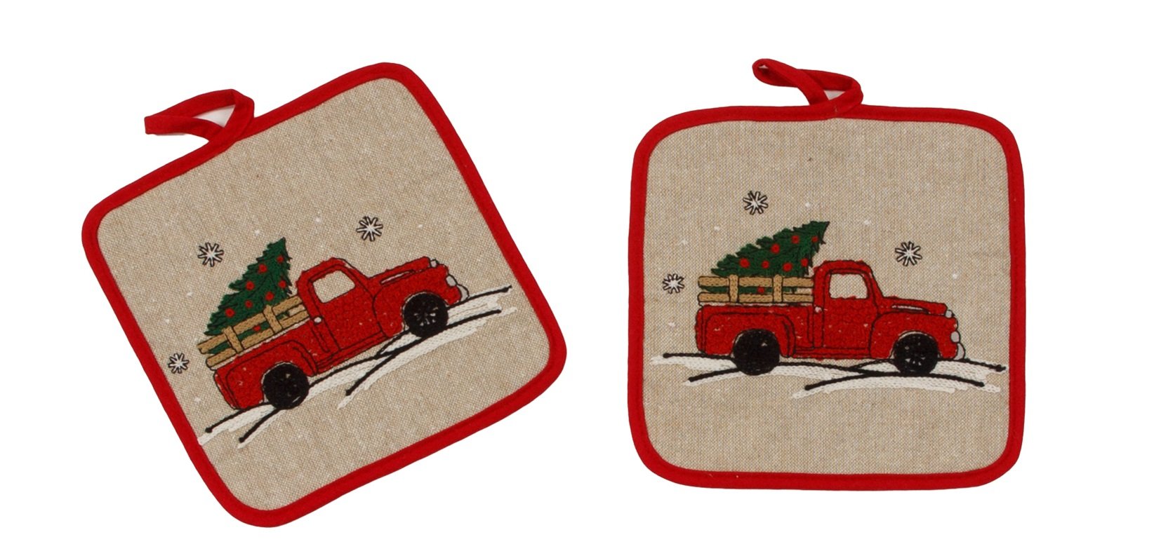 ML17131 Christmas Truck Potholders 8.5''x8.5'', Set of 2