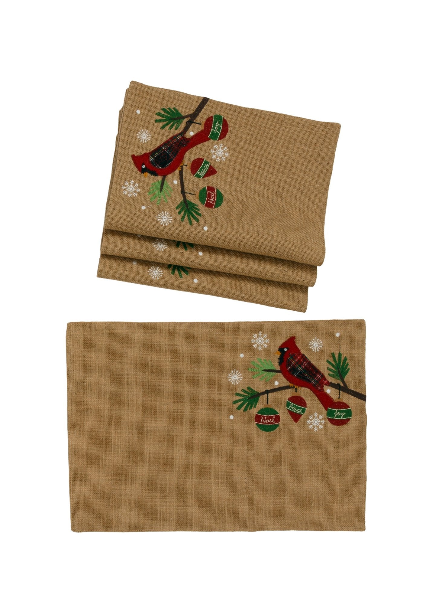 ML18926 Cardinal Noel Peace Joy Jute Placemats, 13''x19'', Set of 4