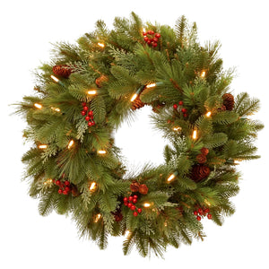 24" Noelle Wreath with 30 Soft White LED Battery Operated Lights