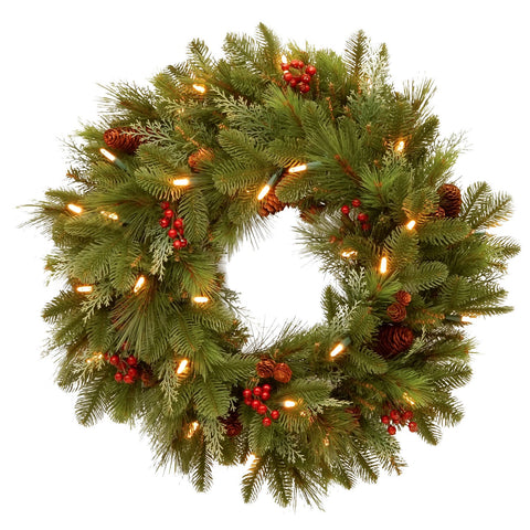 24" Noelle Wreath with 30 Soft White LED Battery Operated Lights