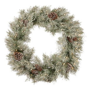 30" Frosted Mountain Spruce Wreath with Battery Operated LED Lights