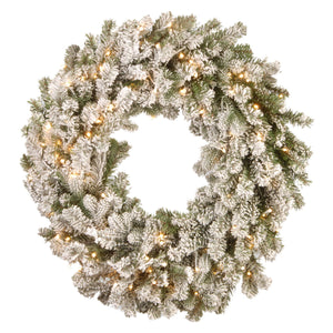 30" Snowy Sheffield Spruce Wreath with Battery Operated LED Lights