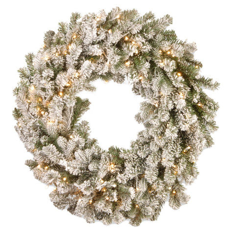 24" Snowy Sheffield Spruce Wreath with Battery Operated Warm White LED