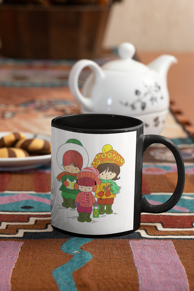 Three Children Christmas Carolers Pop Art Coffee Mug