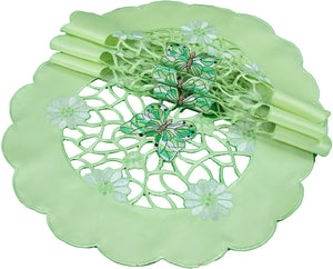 XD110728 Emerald Mariposa Round Placemats, 16", Set of 4