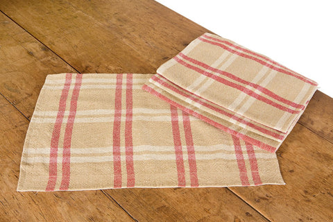 XD15012 Natural Linen Check Placemats, 14"x20", Set of 4