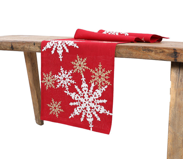 XD19802-Magical Snowflakes Crewel Embroidered Christmas Table Runner