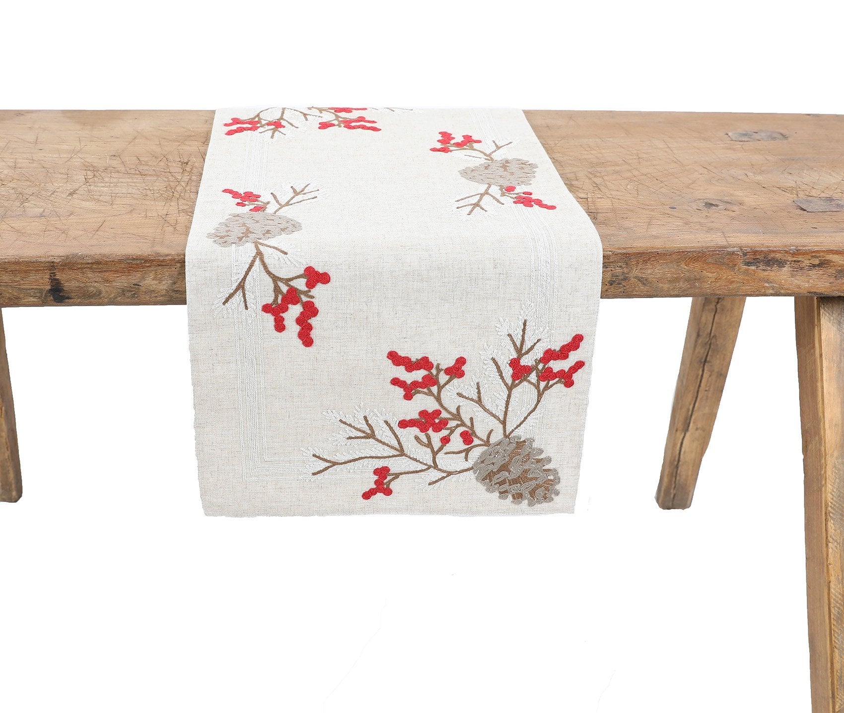 XD19811-Christmas Pine Cone Crewel Embroidered Table Runner 16 by