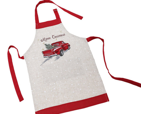 XD19812-Merry Christmas Truck Embroidered Apron Adults Size 30 by