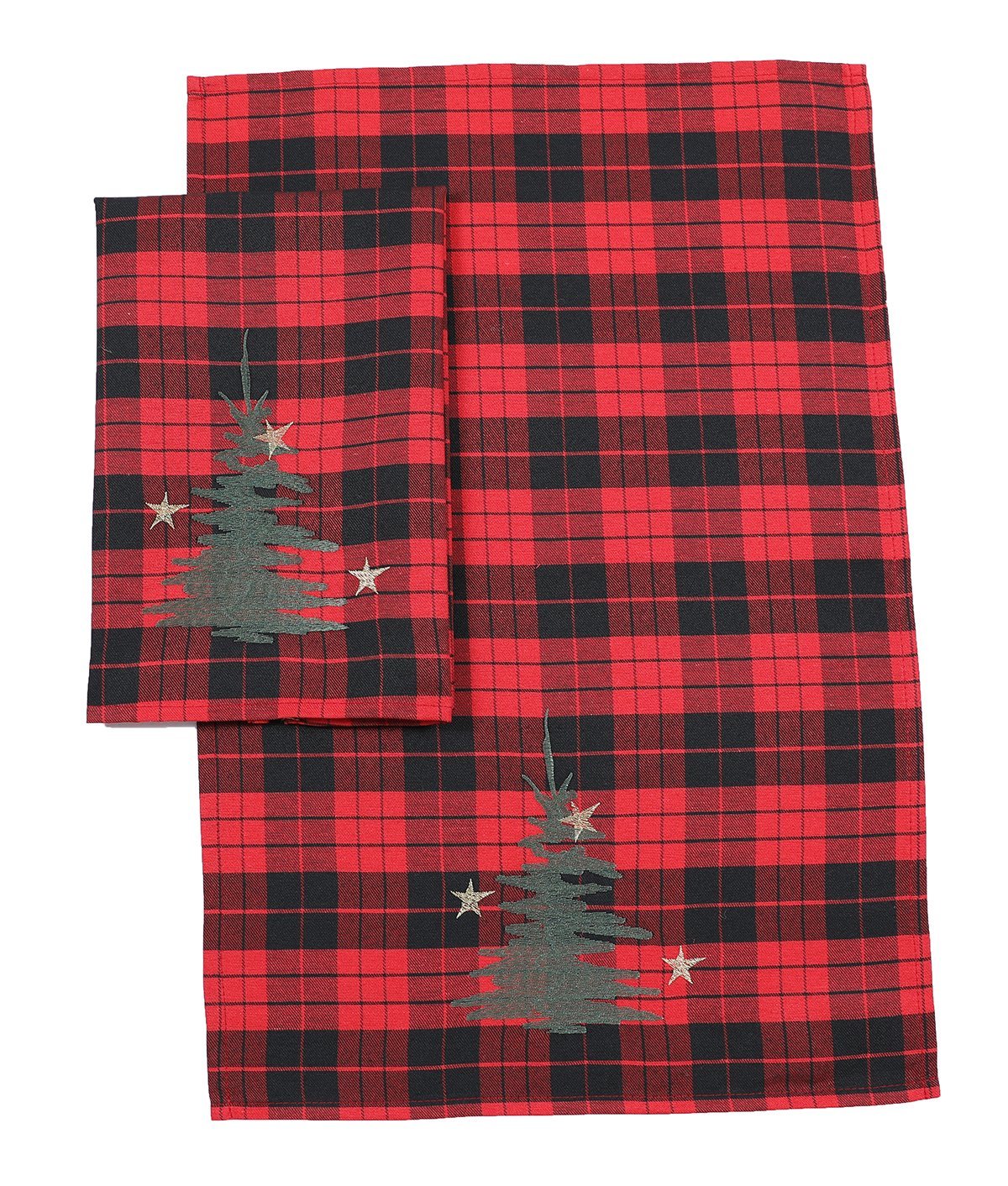 XD19886-Christmas Tree Decorative Tartan Towels 14 by 22-Inch, Set of