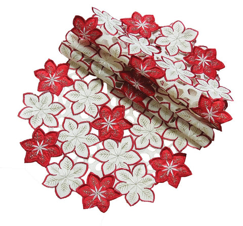 XD99022 Candy Cane Poinsettia Doilies, Set of 4