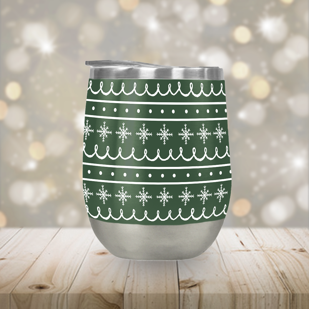 Green Snowflake Pattern Stemless Wine Tumbler