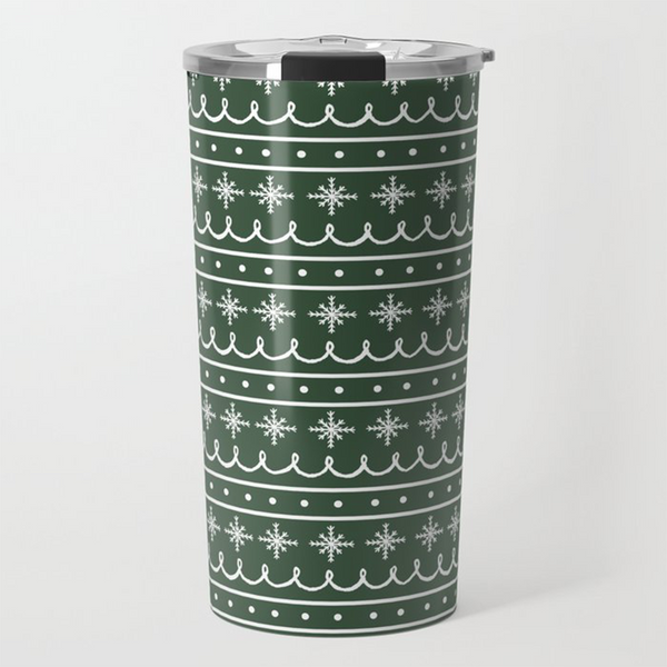 Green Snowflake Pattern Travel Coffee Mug