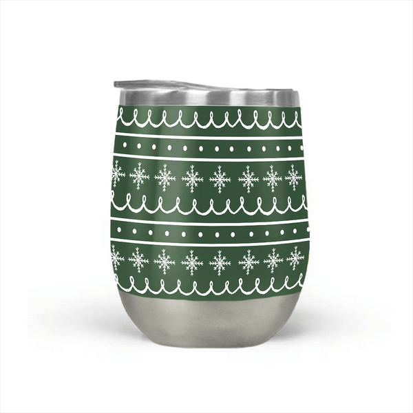 Green Snowflake Pattern Stemless Wine Tumbler