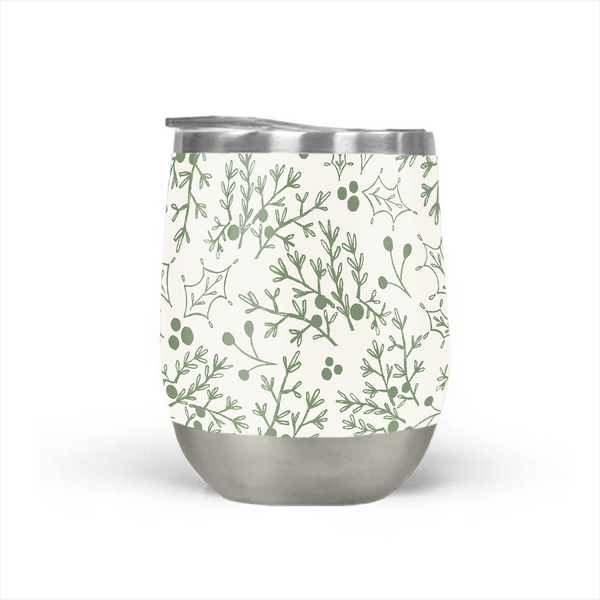 Green Christmas Branch Stemless Wine Tumbler