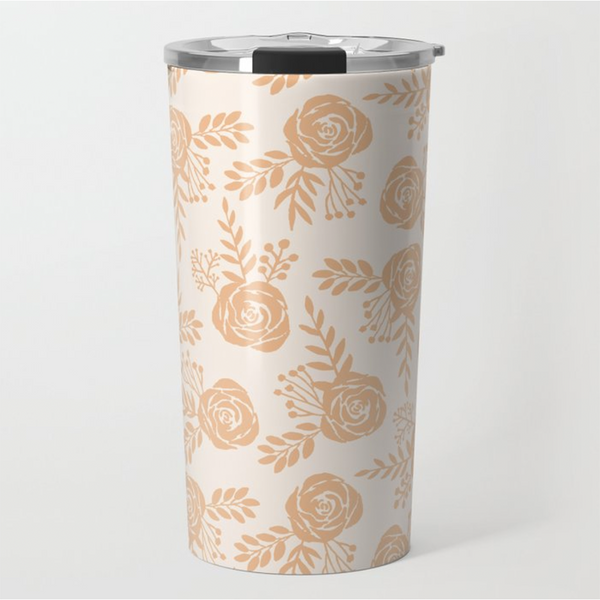 Light Orange Floral Travel Coffee Mug