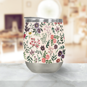 Bright Watercolor Flower Stemless Wine Tumbler