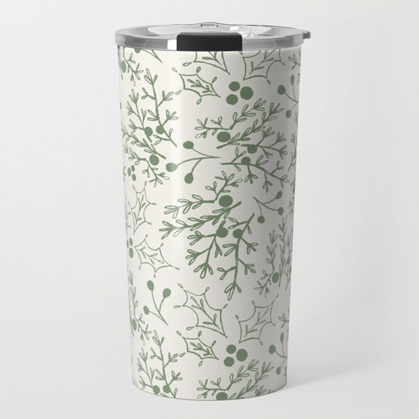 Green Christmas Branch Travel Coffee Mug