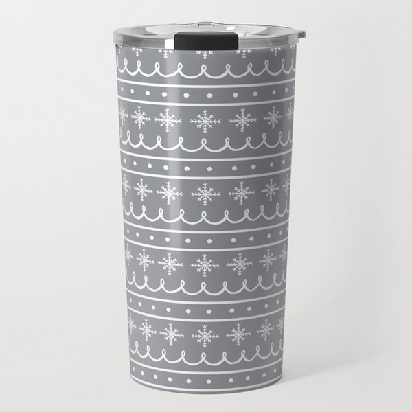 Gray Snowflake Pattern Travel Coffee Mug