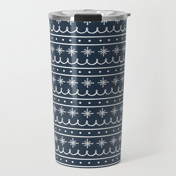 Blue Snowflake Pattern Travel Coffee Mug