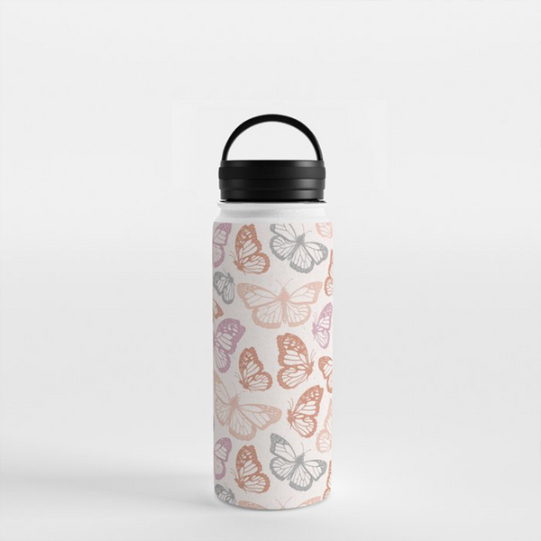 Orange & Pink Butterfly Handle Lid Water Bottle