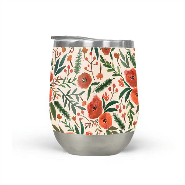 Christmas Floral Stemless Wine Tumbler